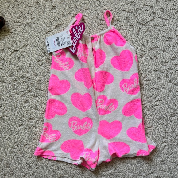 NWT Barbie Pink and White Terry romper - Picture 3 of 4